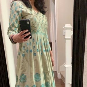 Party wear gown in olive green